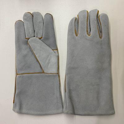 China Gray Long Cuff Cow Split Heat Resistant Leather Heat Resistant Gloves Welding Work Safety Ironing Gloves for sale