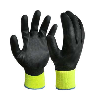 China Hi-Strength 15G Polyester Yellow Shell Black Full Foam Nitrile Waterproof Coated Touch Screen Fingertips Gloves for sale