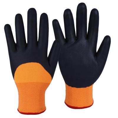 China Keep Warm Shell 10G Polyester Double 15G Ply Hi-strength Orange Acrylic Brushed Hot Coating Nitrile Coated Gloves for sale