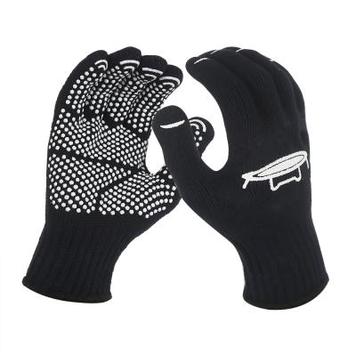 China Hand Protection Black Polyester Cotton String Knit Work Safety Gloves With PVC Dotted Palm For Trampoline for sale