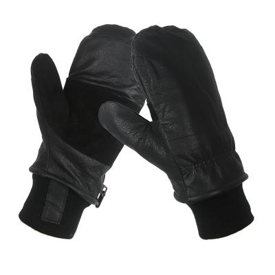 China Removable Liner Mens Leather Gloves Full Grain Black Functional Cowhide With Removable Composite Sponge Lining And Anti-Slip Palm for sale