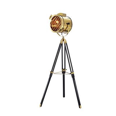 China Vintage Modern Nordic Industrial Style Creative Gold/Chrome Living Room Bedroom Exhibition Hall Solid Wood Led Tripod Floor Lamp for sale