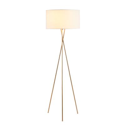 China Full Tripod Modern Copper Floor Light Minimalist Living Room Bedroom Fabric LED Home Standing Floor Lamp for sale