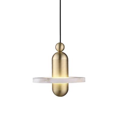 China Post Gold Modern UFO Shaped Modern LED Pendant Lights Creative Mini White Marble Suspended Small Decorative Hanging Lamps for sale