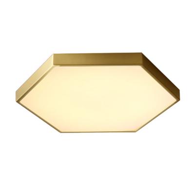 China Modern Nordic Copper Ceiling Light Acrylic Cover Minimalist Super Slim Hexagon LED Ceiling Lamp Fixtures Flush Mount for sale