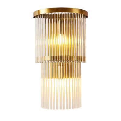 China Contemporary Luxury Villa Decor Gold Indoor Lighting Fixture Crystal Wall Lamp Home Hotel Single Wall E14 Sconce for sale