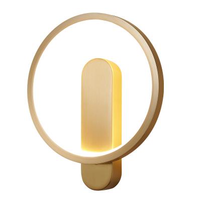 China Modern Design LED Wall Lamp Gold Round Nordic Decorative Bedroom Bedside Copper Sconce Lighting Fixture for sale