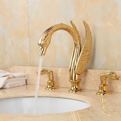 China Crystal Knobs Swan Shape Contemporary Double Body Basin Faucet 3 Holes for sale