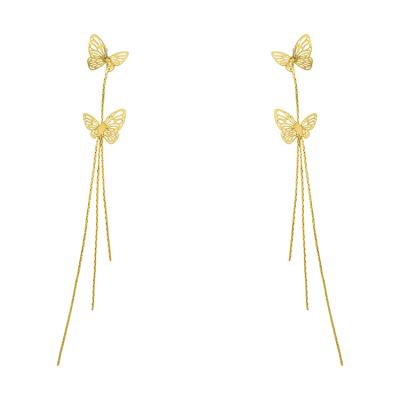 China 2021 New 14K Gold FASHION Women Cavity Long Dangle Earrings Personality Earrings Jewelry Gift Butterfly Dangling Earrings Simple Fringe for sale