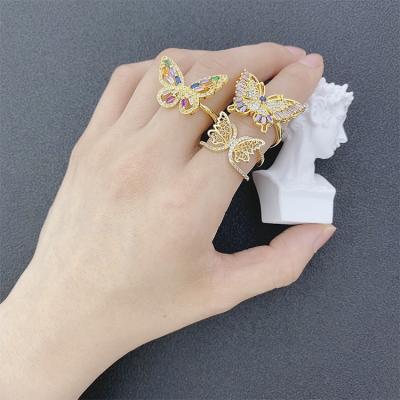 China 2021 Hyperbola Fashion Ring For Women With Colorful Zircon Butterfly Adjustable Ring for sale