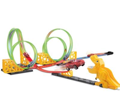 China Super Slotted Toy DIY Speed ​​Dinosaur Racing Tracks Set Pull Back Track Car With Light Weight Miniature Racing Car Racing Track Electric Vehicle Kids for sale