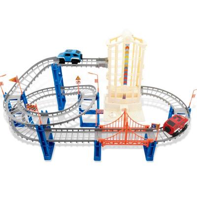 China Funny Electric Slot Toy Hot Sale Track Set With Lift Light Rail Car Model Railway Model Train Track Car for sale