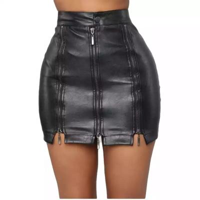 China 2022 autumn breathable women clothes new high waist hip hip night club PU leather zipper patchwork skirt sexy black short skirt for sale