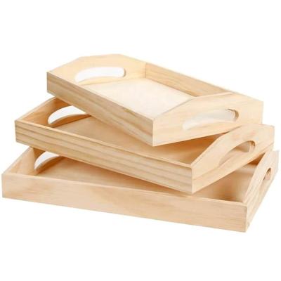 China Unfinished Box Serving Unfinished Wooden Unpainted Wood Tray Serving Nature Set Of 3 for sale