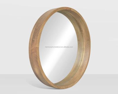 China D60cm Traditional Natural Pine Wood Round Wall Mirror Worth A Second Round Wall Look Decor Hanging Mirror for sale