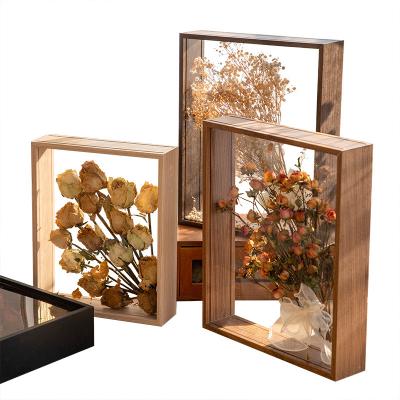 China Decorative Home Decor DIY Dried Flowers Double Sided Glass Wall Art A4 A3 Customize 3d Certificate Frame Wall Picture Frames for sale