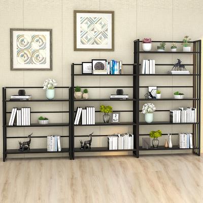 China Multi-Layer Black Bookcase Customizable Storage Display Rack Floor Shelf Iron Book Holders Shelf for sale