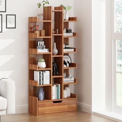 China (Other) Adjustable Modern Floor Shaped Book Shelves Creative Wood Bookcases Bookshelf Storage Cabinet for sale