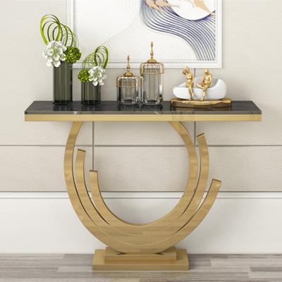 China (Other) Adjustable luxury entryway hallway with modern Italian marble console table and gold wrought iron for sale