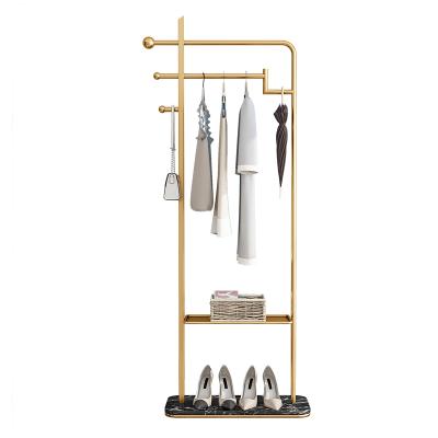 China Convertible Customized Bedroom Hotel Clothing Store Hat Coat Light Luxury Golden Floor-Standing Rack for sale