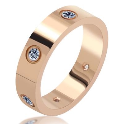 China Rose Gold Stainless Steel Ring Mens Titanium Steel Ring Fashionable Romantic/Sweet Screw Cross Zircon Jewelry for sale