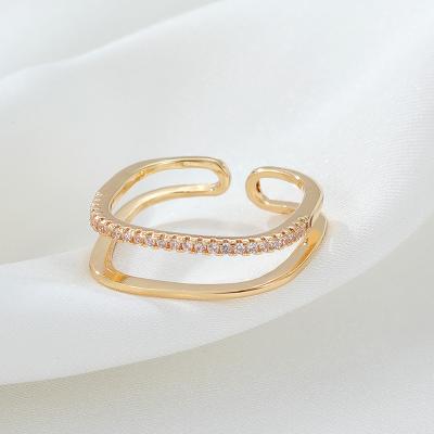 China Romantic/Sweet Fashion Cubic Zircon Square Shape Open Rings Gold Color Simple Geometric Hollow Adjustable Rings For Women INS Jewelry for sale