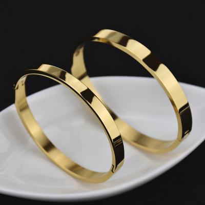 China CLASSIC smooth titanium steel open bangle rose simple gold stainless steel bracelet DIY ornament for sale