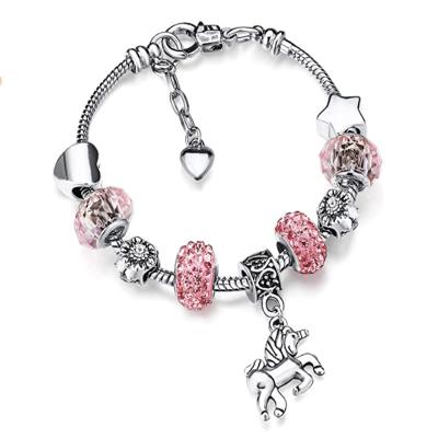 China Unicorn Pendant Kids Charms Bracelet CLASSIC DIY Crystal Beads Bangles Fashion Design Lucky Bracelet for girls for sale