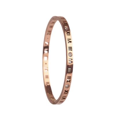 China CLASSIC Diamond Explosion Fashion Rose Gold Personality Stainless Steel Bracelet Set New Roman Numeral Titanium Steel Women Bracelet for sale