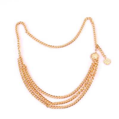 China Fashionable Alloy Body Chain Multilayer Exaggerated Minimalist Vintage Gold And Silver Costume Accessories Waist Chain for sale