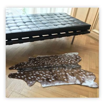 China Washable Leather Rug Faux Hide Fur Carpets Natural Shape Brown Deer Hide Artificial Cowhide Blanket for sale