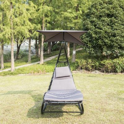 China Super Comfortable Hanging Curved Lounge Chair Swing Chair for Backyard Patio Indoor Outdoor Hammock with Built-in Canopy Shade Pillow Metal Frame for sale