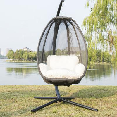 China Lounge Hanging Mesh Fabric Hammock With Balcony Super Comfortable Indoor Outdoor Garden Swing Egg Chair Patio Stand And UV Resistant Cushion for sale