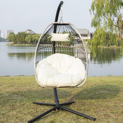 China Super Comfortable Easy Small Volume Patio Folding Garden Swing Chair Light Weight Indoor Swing Chair Rattan Indoor Outdoor Garden for sale