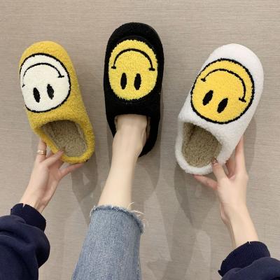 China Fashion Trend Winter Slippers New Retro For Women Fluffy Fur Slippers Shoes Happy Smile Face Flats Slippers Short Plush for sale