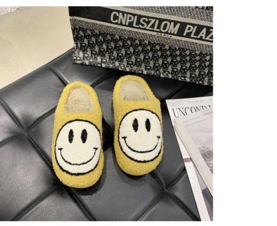 China Fashion Trend Bedroom House Slippers Smile Plush Toy Happy Smiley Face Slippers Fur Slippers For Women Ladies for sale