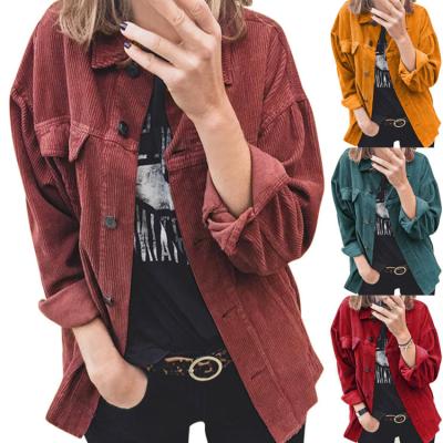 China Anti-Wrinkle Shacket Corduroy Buttoned Cardigan Long Sleeve Lapel Loose Padded Shirt Women Jacket for sale