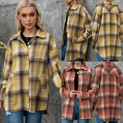 China Plush Plaid Shirt Loose Casual Single Coat Jacket Top Breasted Plaid Women Shacket Shacket for sale