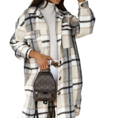 China Wholesale Popular Anti-Wrinkle Long Sleeved Shirt Jacket Women Plaid Print Shacket for sale