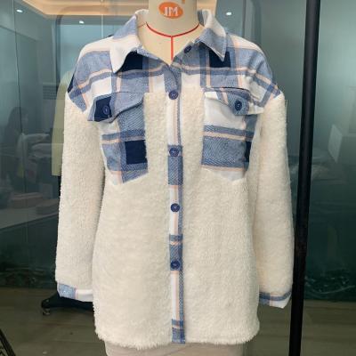 China Anti-wrinkle Women Lamb Wool Jacket Christmas Plaid Pungent Autumn And Winter Shacket Sherpa Warm Than Shirt Jackets Outwear for sale