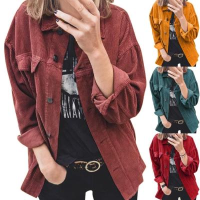 China Anti-wrinkle Autumn Solid Color Lapel Shirt Jacket Women's Fashionable Corduroy Shacket for sale