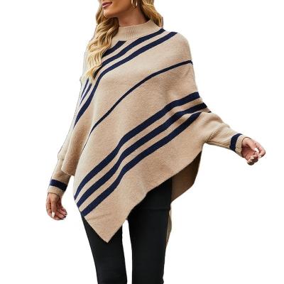 China Winter Autumn Women Wholesale Acrylic Knit Casual Fashion Top Striped Sweater Coat Shawl for sale