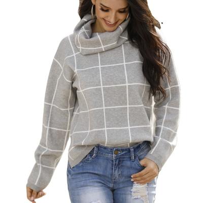 China Autumn Winter Front Short Back Anti-Wrinkle Long Square Plaid Women's Sweater Two Lapel Knitted Pullover Tops for sale