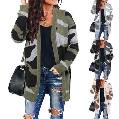 China Camouflage Anti-Wrinkle Medium Long Cardigan Women Autumn Knitted Sweater Sweater Cardigan for sale