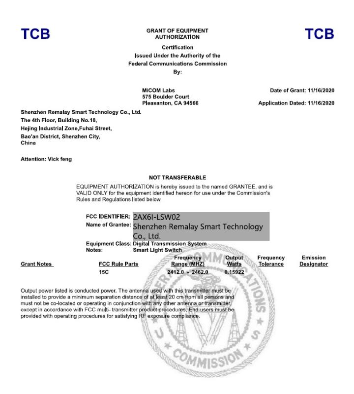 FCC - Shenzhen Remalay Smart Technology Co., Ltd.