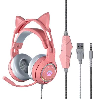 China Cute Headphone Cat Ear Headphones With RGB Lights, Noise Canceling Gaming Stereo Headphones Suitable For Adults And Teenagers Headset for sale