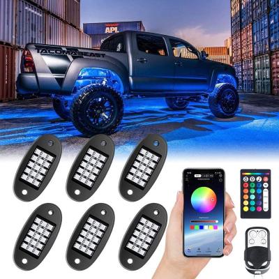 China Touring Car 6 Pods RGB LED Rock Lights Waterproof 90 LED Underglow Multicolor Neon Music Lighting Kit with APP and RF Control for Jeep for sale