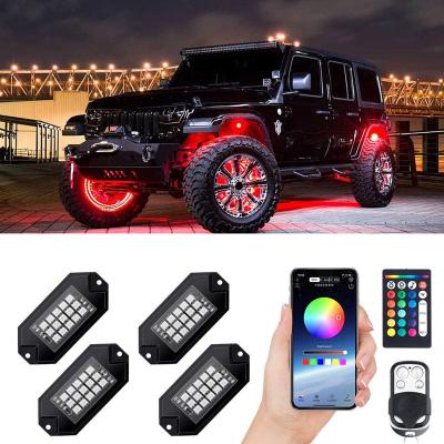 China Touring Car 4 Pods RGB LED Rock Lights 60 Multicolor LED Underglow Neon Lamps Waterproof With RF/APP Control Music Mode Timing Function for sale