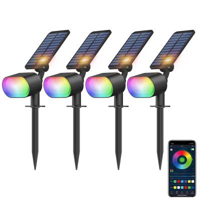 China Garden Set Of 4 Lamps RGB BT APP Control Solar Powered Spike Lawn Light RGB Smart Garden Lights for sale