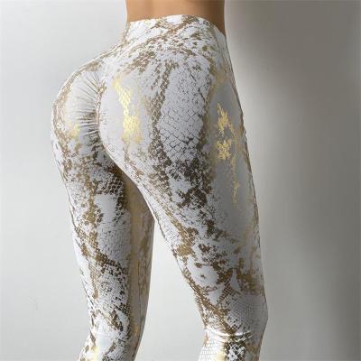 China Breathable Women Snakeskin Print High Waist Yoga Pants Yoga Gaiters Butt Lift Sportswear Yoga Gaiters! crack! for sale